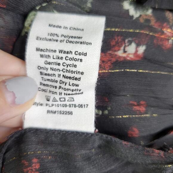 NWT Avec Les Filles Accordion Pleated Sheer Floral Black Blouse Medium - Picture 7 of 9
